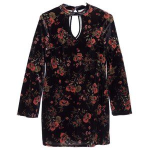 Xhilaration Black Multicolor Floral Velvet Keyhole Bell Sleeve Dress Size Medium